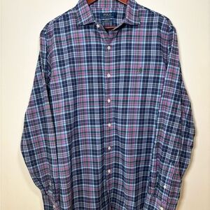 Ralph Lauren Blue and Pink Plaid Men's Shirt Size XL